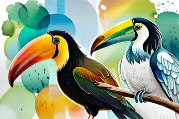 multi color splash art image of toucan bird, By Generative AI technology