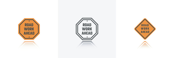 Road Work Ahead sign Icon.Warning red road sign isolated on white background.Vector illustration.