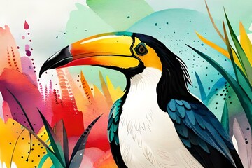 Obraz na płótnie Canvas toucan bird, multi color splash art image , By Generative AI technology