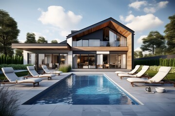 Fototapeta premium Modern and elegant villa with pool. AI generated