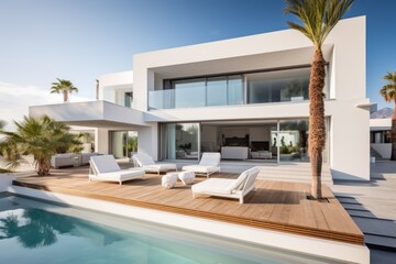 Modern and elegant villa with pool. AI generated