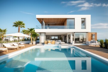 Modern and elegant villa with pool. AI generated