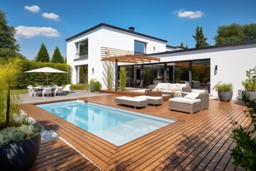 Fototapeta premium Modern and elegant villa with pool. AI generated