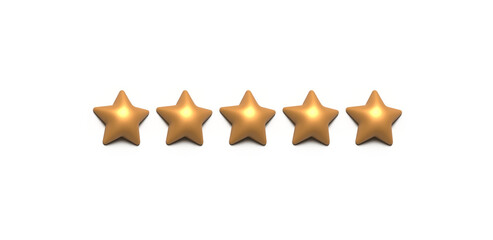 Five stars rating. Product rating or customer review with gold stars. Vector icons for apps and websites