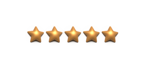 Five stars rating. Product rating or customer review with gold stars. Vector icons for apps and websites