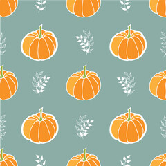 Seamless Pumpkin Pattern on Sage Background.  Perfect for fabric, scrapbooking, wall paper projects, and paper products.
