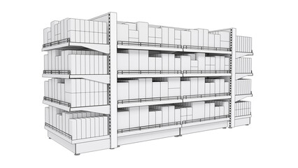 Store shelves with products. 3d illustration