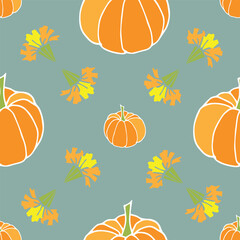 Seamless pattern with pumpkins and marigold flowers.  Perfect for fabric, scrapbooking, wall paper projects, and paper products.
