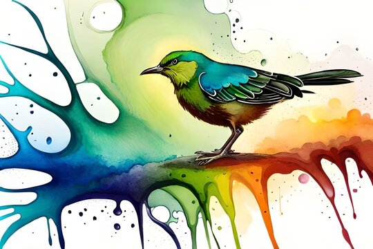 multi color splash art image of a bird on white background, By Generative AI technology