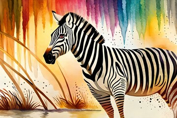 Fototapeta na wymiar Multi color splash art of a zebra , By Generative AI technology