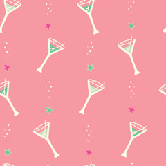 Vector Martini Glasses with Pink Background seamless pattern background.  Perfect for fabric, scrapbooking, wall paper projects, and paper products.