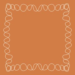 Orange background with long cream spiral graphic pattern.