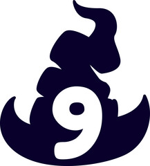 Number 9 Halloween wizard hat.