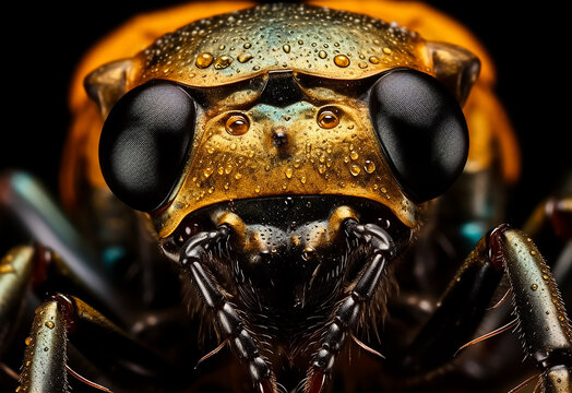 Extreme sharp and detailed portrait of fly insect, super macro, detail on eye and face very clear
