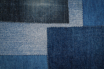 Many fragments of jeans cloth.  