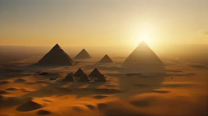 Foto op Canvas Egyptian pyramids at sunset and dramatic sky  © IRStone
