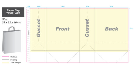 Paper Bag Template, Size 28 x 22 x 10 cm