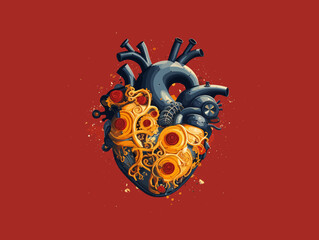 heart with a tattoo, red background, vector