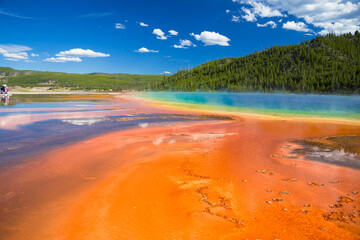 Eye level view of Grand Prismatic Spring in Yellowstone National Park