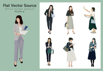 Female office worker Commercial work meeting gesture pose collection of human silhouettes