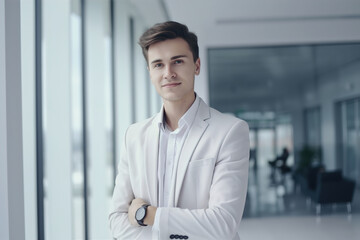 business meeting businessman man office portrait entrepreneur smart confident happy smiling businessperson startup creative start up generative ai