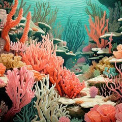 Some corals on a coral reef in close up. (Generative AI)