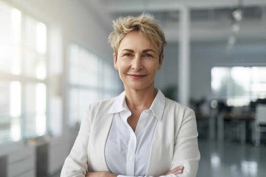 business businesswoman office mature middle aged meeting woman portrait corporate manager smiling happiness professional executive worker businessperson generative ai
