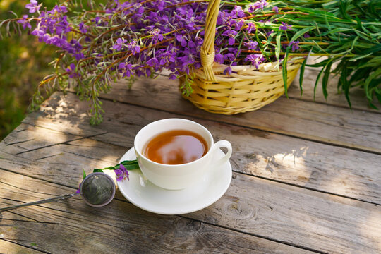 Healthy organic leaves Ivan chai tea Russian herbal on the wooden table