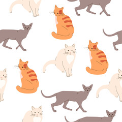  Seamless pattern with cats, kittens.Cute simple design in cartoon style.Pattern with cat. 