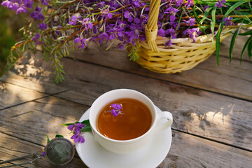 Healthy organic leaves Ivan chai tea Russian herbal on the wooden table