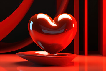 Concept of love, romance, relationship and valentine's day. Red shiny smooth heart levitating in air on glamorous abstract background