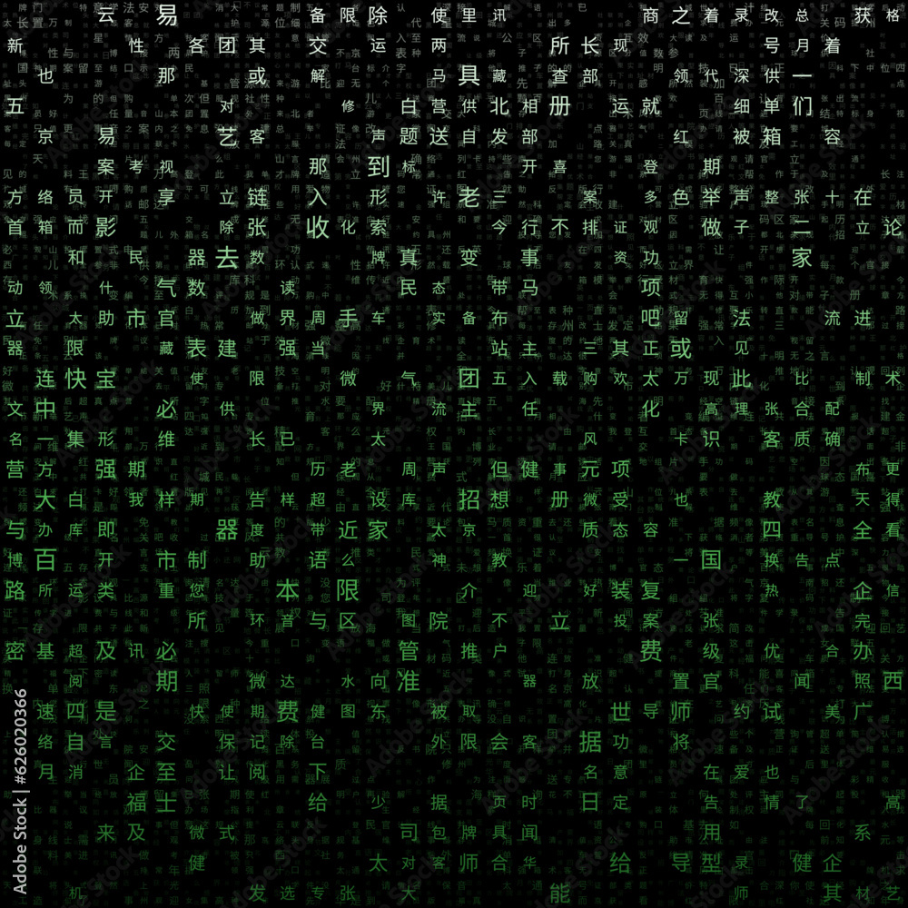 Poster matrix background. random characters of chinese simplified alphabet. gradiented matrix pattern. gree