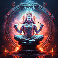 Fototapeta na wymiar Lord Shiva Immersed in Magical Lights While Meditating