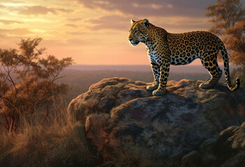 Obraz premium a cheetah on the wilderness, in the style of realistic depiction of light, light gold and orange