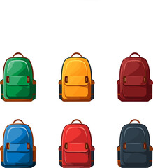Vector backpack.School backpacks set on white background.School bag collection.