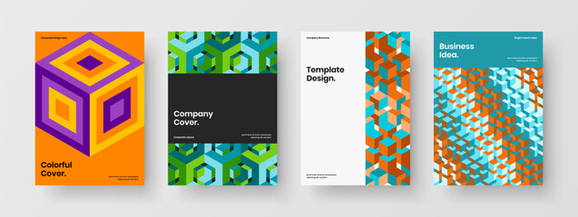 Naklejka premium Unique cover A4 design vector layout set. Simple mosaic tiles flyer concept bundle.