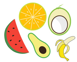 Colored illustration set of tropical fruits