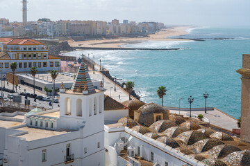Aerial view with Church of the Holy Cross (Cadiz Old Cathedral) - Cadiz, Andalusia, Spain © diegograndi