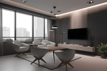 Fototapeta na wymiar Video conference modern living room interior zoom background
