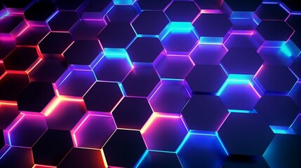 Abstract background hexagon pattern with glowing neon lights