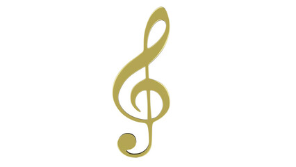 Golden treble clef or violin key isolated on white and transparent background. Music concept. 3D render © Artem