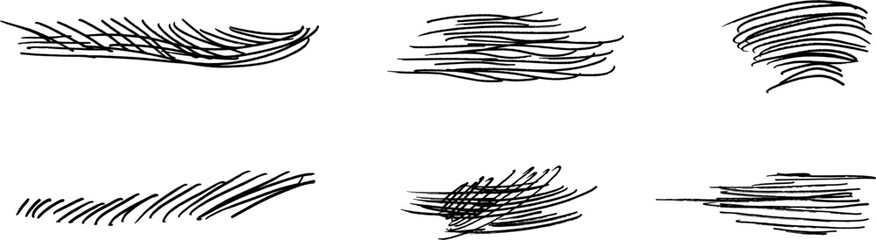 Swift twisted and crossed strikethroughs.Set of highlight lines and signatures.Brush stroke markers or ink.Doodle vector graphic elements.