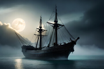 "Ocean Odyssey: Ship Sailing Across Vast Waters"