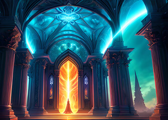 Time Portal Architectural Majestic Portal Fantastic Landscape,Setting Castle Wallpaper,Light Sky Castle,Universe Inside,Staircase,Generative AI