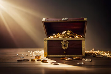  Step into the fantasy of a treasure chest brimming with lustrous gold coins. 