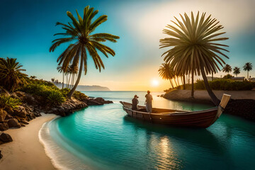 Naklejka na ściany i meble beach with palm trees