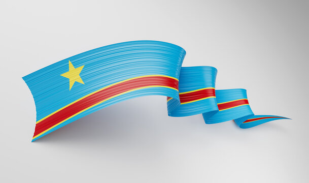 3d Flag Of Democratic Republic Of Congo 3d Waving Flag Ribbon On White Background, 3d Illustration