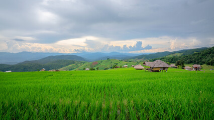 Rice terrace Pa Bong Piang Rice Terraces in Mae Chaem, Chiang Mai, Thailand. Beautiful mountain with rice terraces. The village is in a valley.