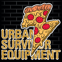Urban Survivor equipment. With Pizza thunder and pepperoni Skate design. and wall Spring summer fashion style.