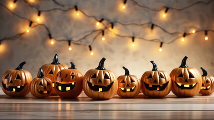 Halloween decorations with light and bokeh background. Halloween theme. generative ai. 